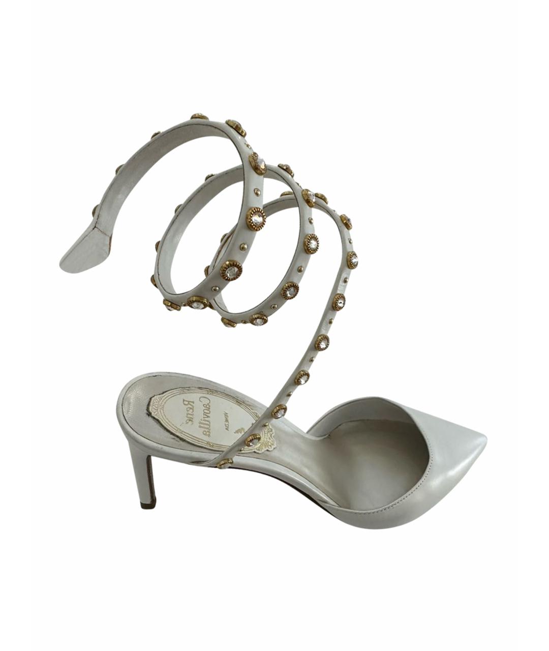 RENE CAOVILLA Белые кожаные свадебные туфли на среднем каблуке, фото 1