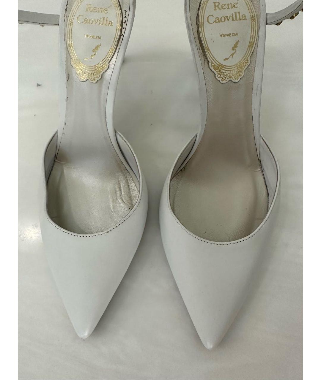 RENE CAOVILLA Белые кожаные свадебные туфли на среднем каблуке, фото 2