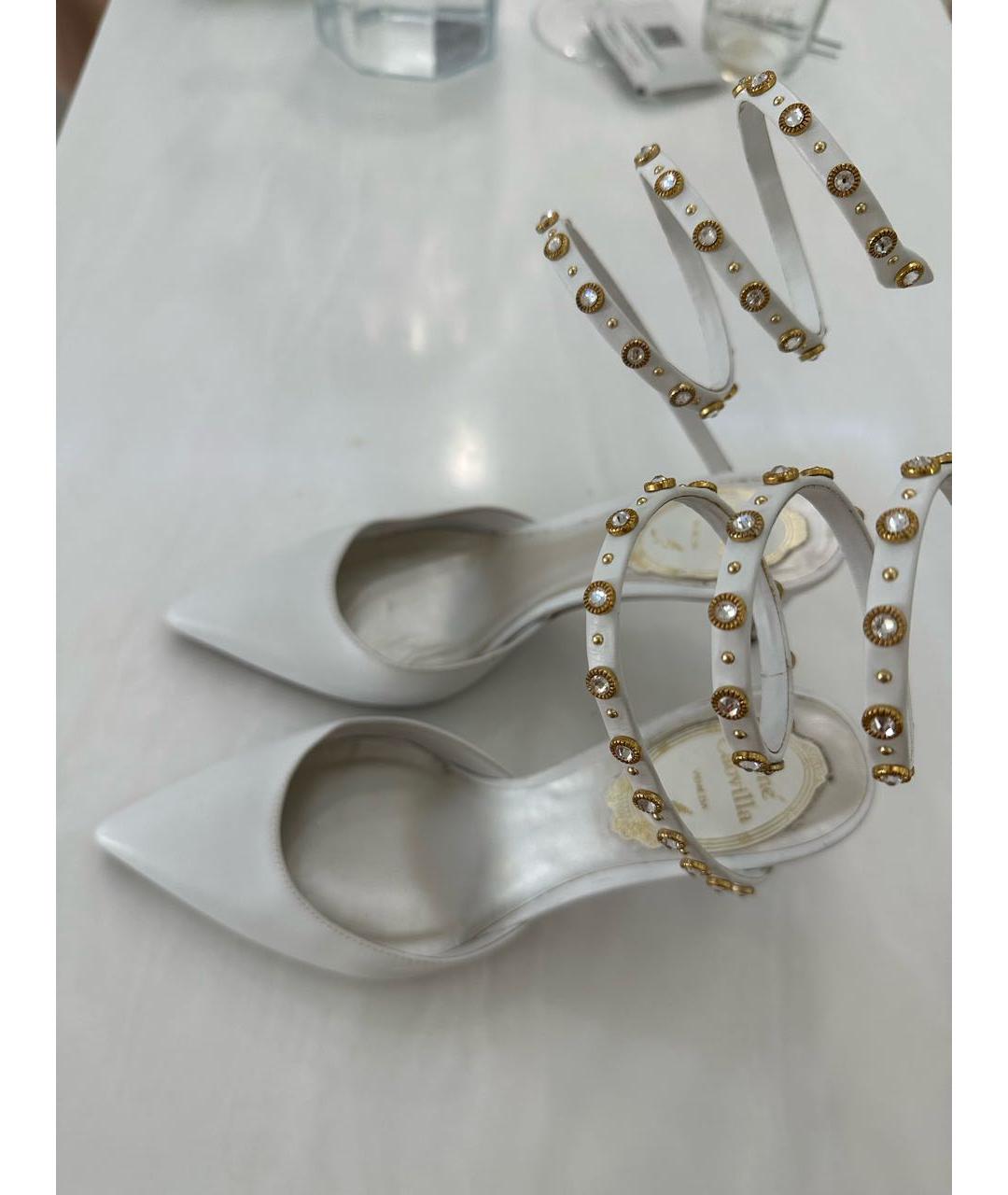 RENE CAOVILLA Белые кожаные свадебные туфли на среднем каблуке, фото 3