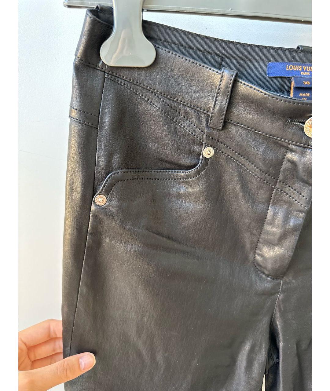 LOUIS VUITTON PRE-OWNED Черные кожаные прямые брюки, фото 4