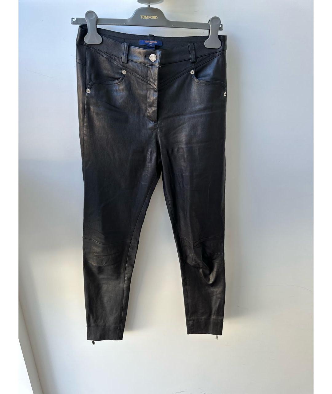 LOUIS VUITTON Черные кожаные прямые брюки, фото 8