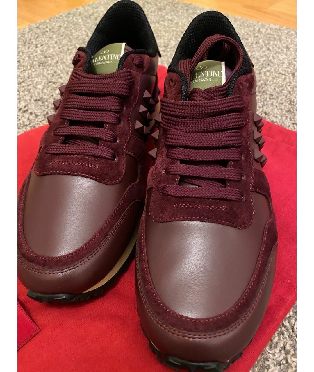 VALENTINO GARAVANI Бордовые кожаные кроссовки, фото 2