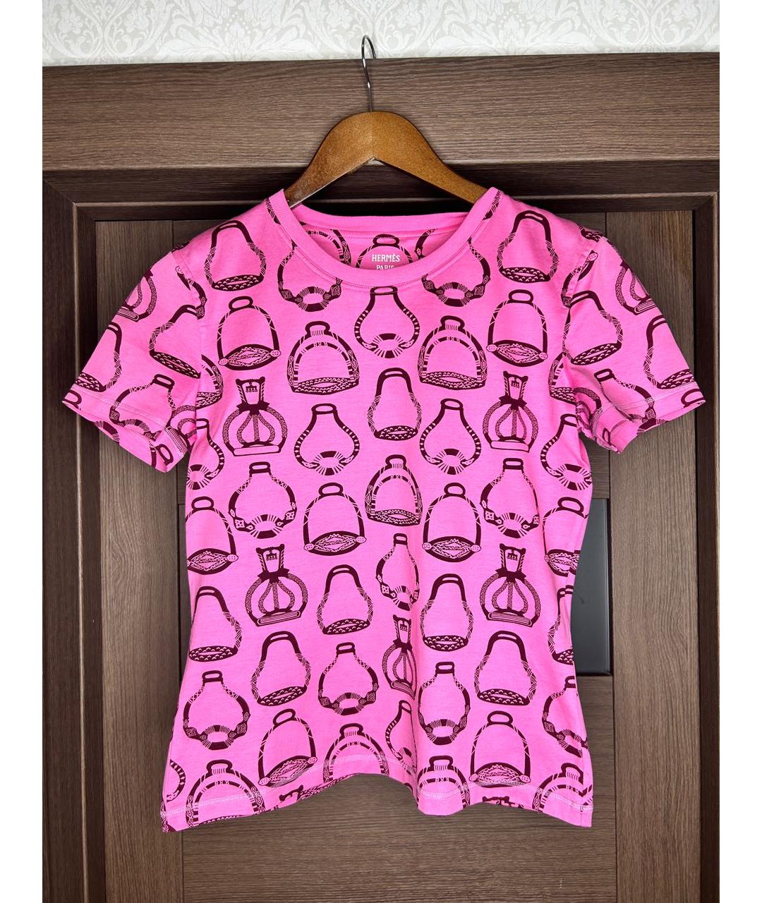 HERMES PRE-OWNED Коралловая хлопковая футболка, фото 4