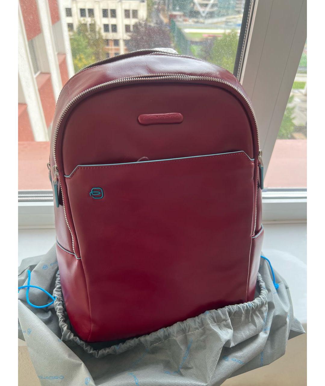PIQUADRO Бордовый кожаный рюкзак, фото 2