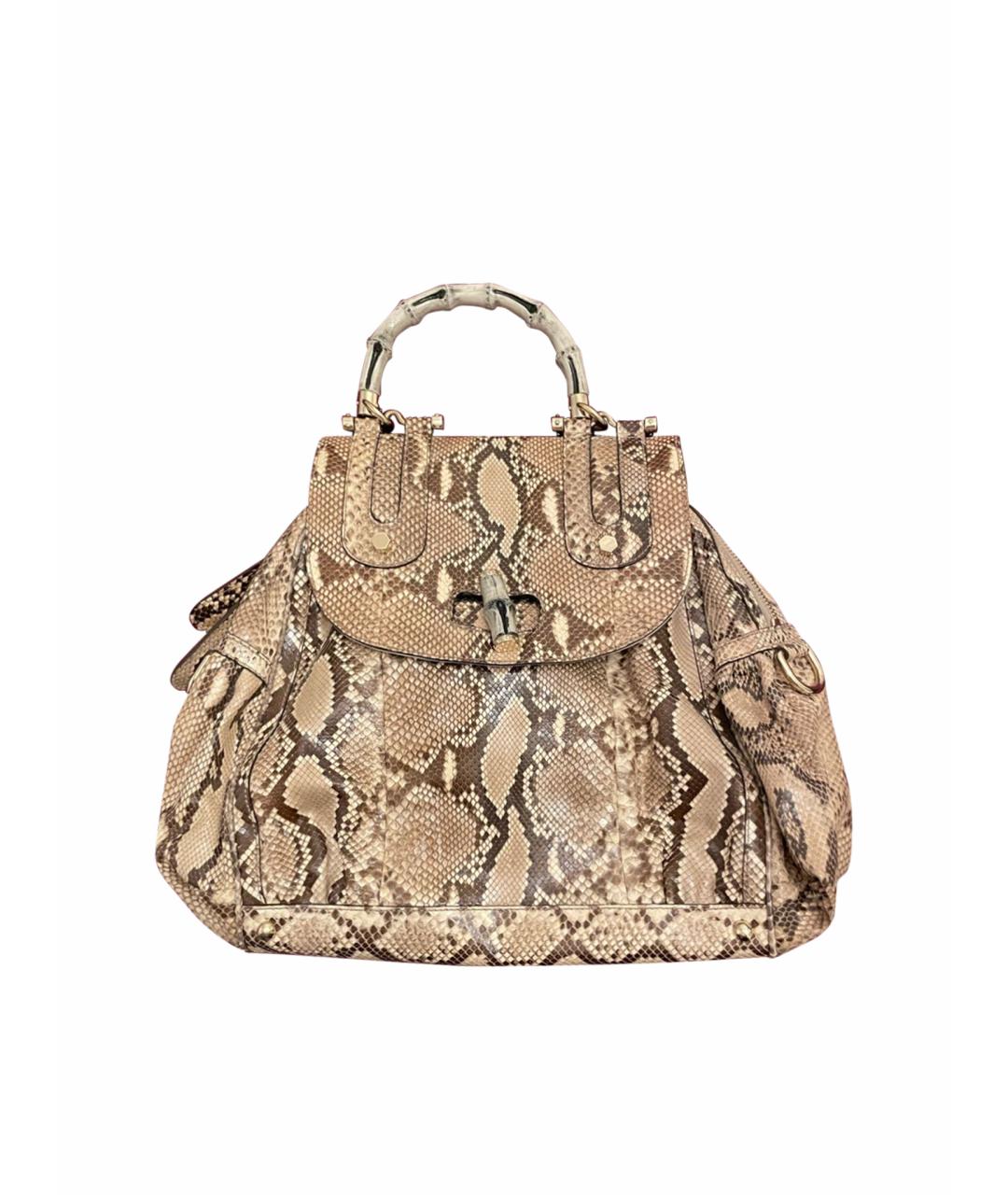 GUCCI Бежевая сумка с короткими ручками из экзотической кожи, фото 1