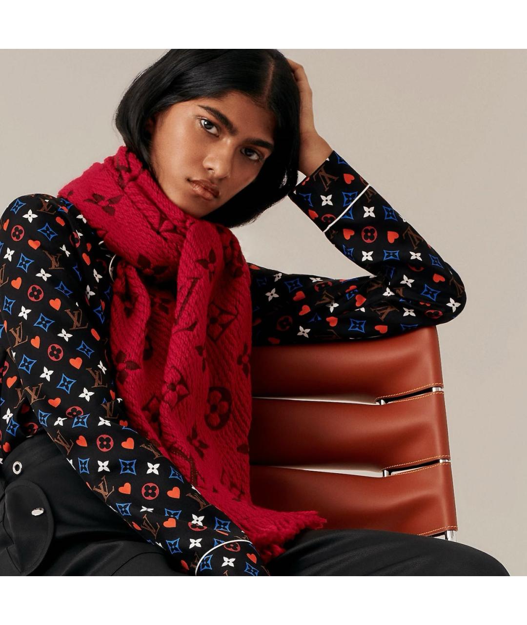 LOUIS VUITTON Красный шерстяной шарф, фото 4