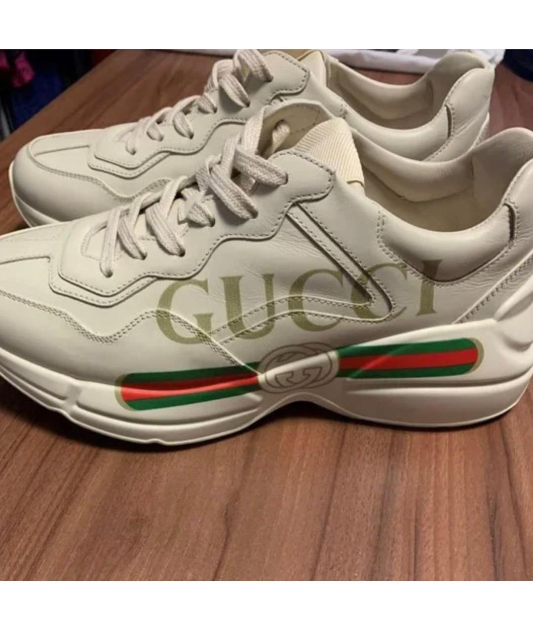 GUCCI Белые кожаные кроссовки, фото 5