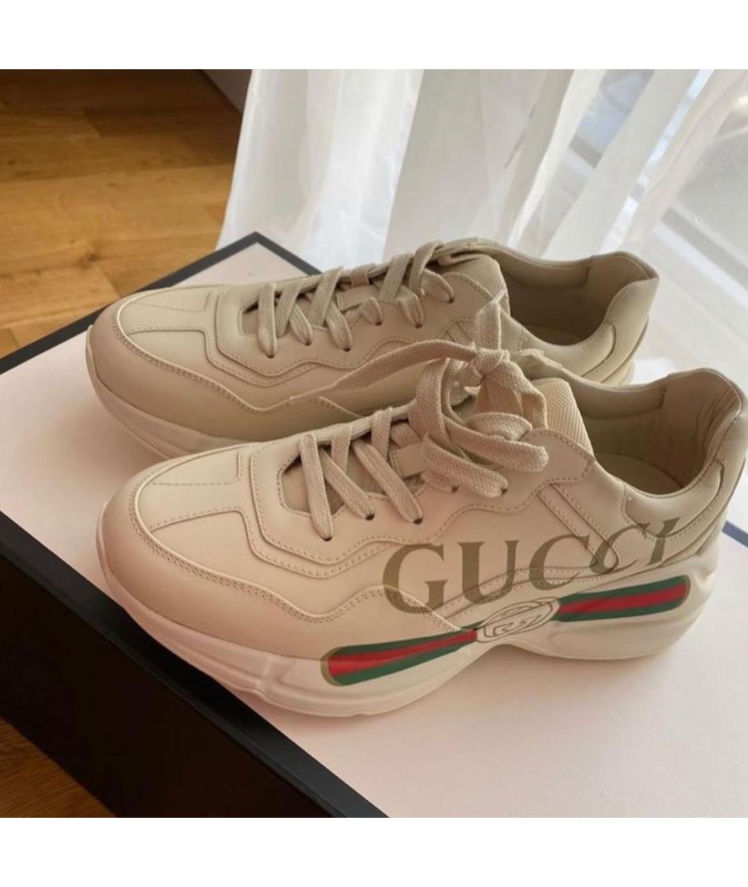 GUCCI Белые кожаные кроссовки, фото 7