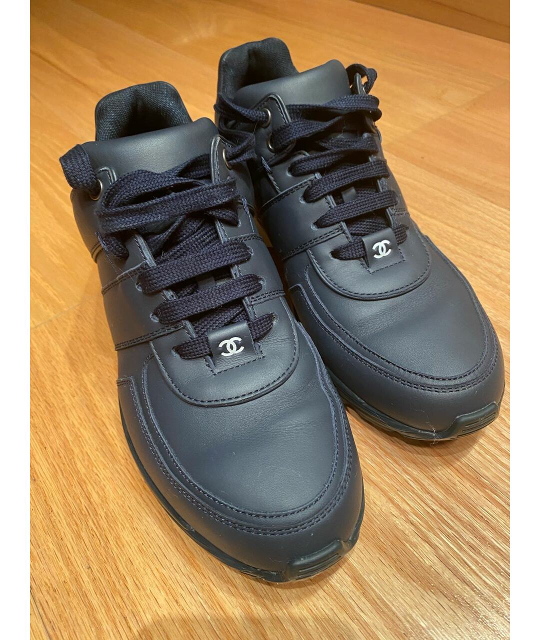 CHANEL PRE-OWNED Темно-синие кожаные кроссовки, фото 7