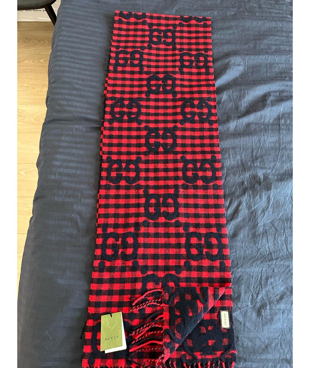 GUCCI Красный шерстяной шарф, фото 4