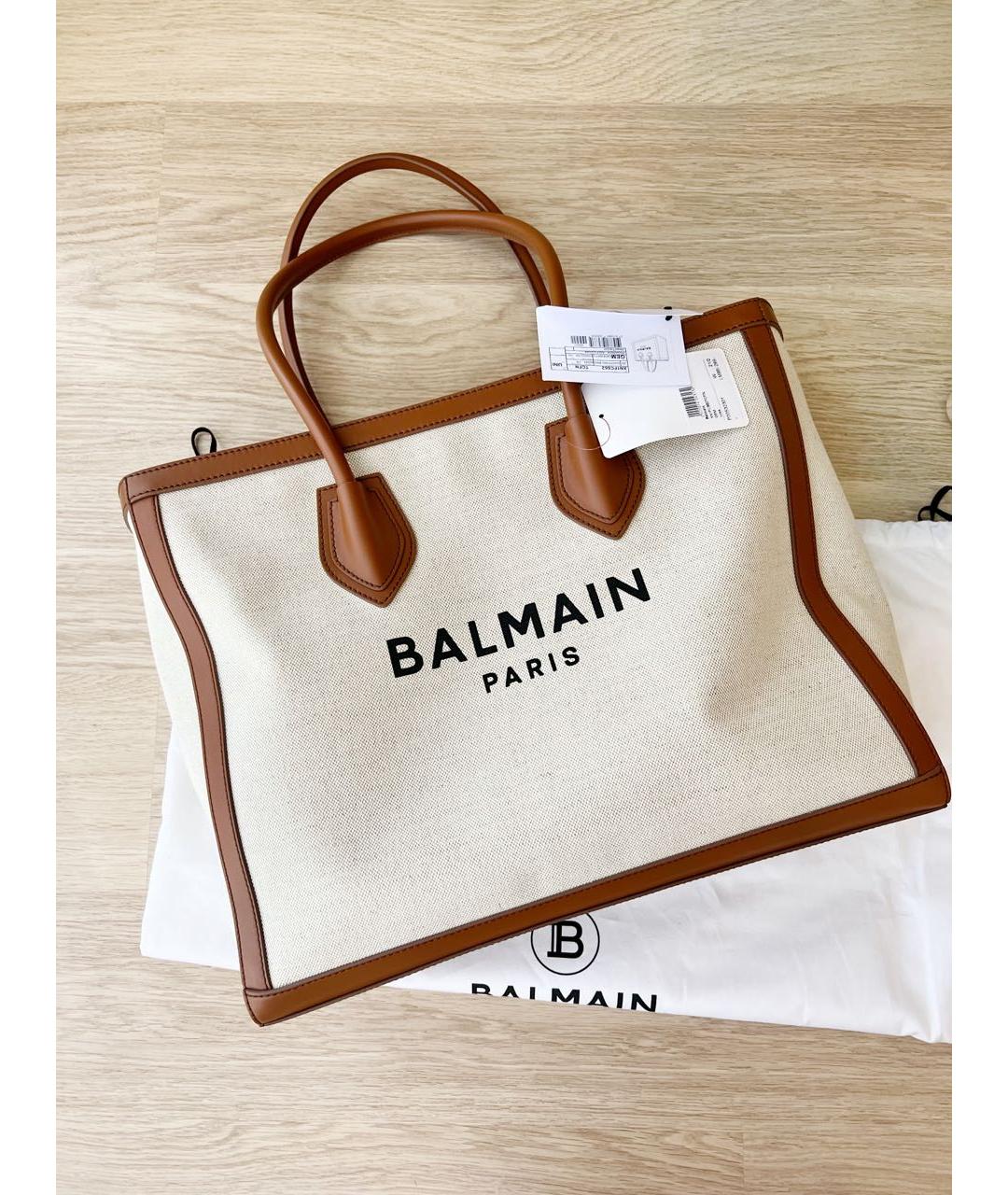 BALMAIN Бежевая тканевая сумка тоут, фото 6