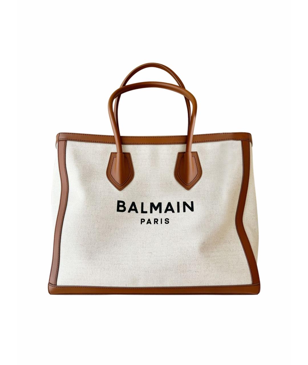 BALMAIN Бежевая тканевая сумка тоут, фото 1