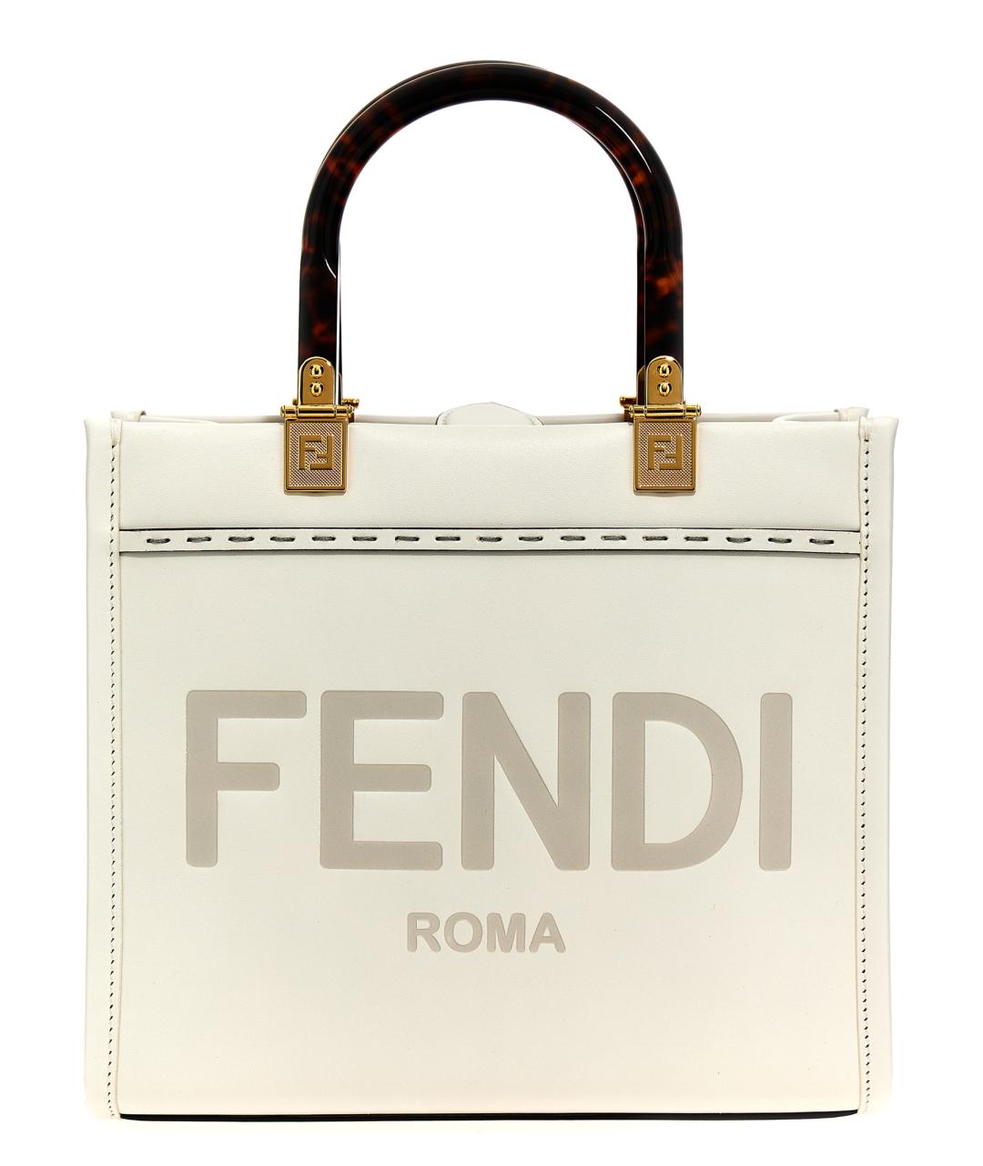 FENDI Белая кожаная сумка тоут, фото 1