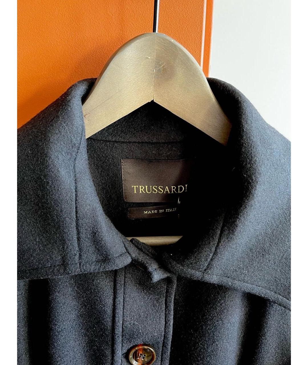 TRUSSARDI Черное шерстяное пальто, фото 4