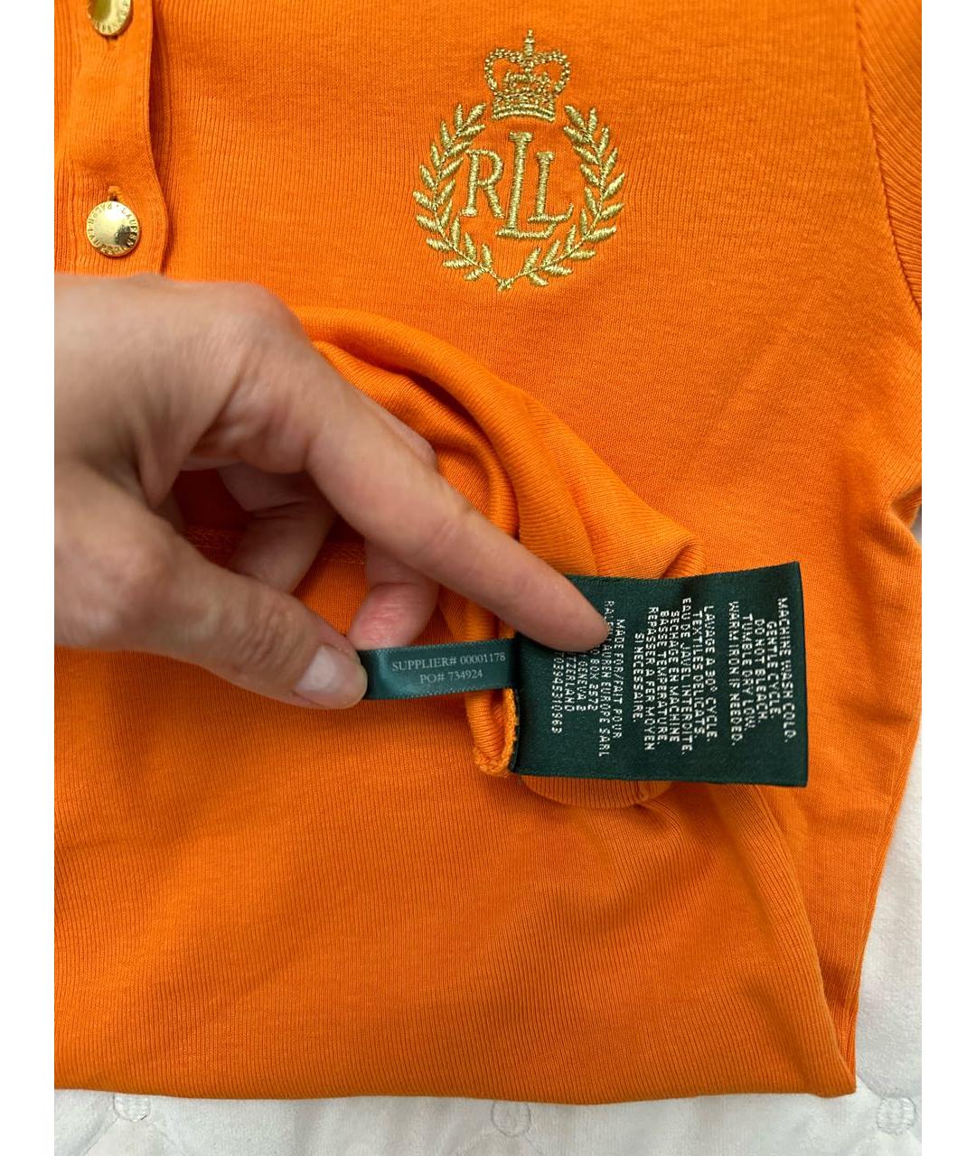 RALPH LAUREN Оранжевая хлопковая футболка, фото 6