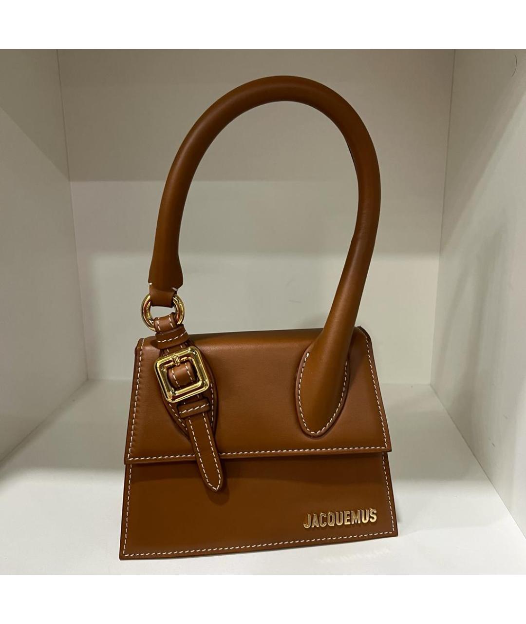 JACQUEMUS Коричневая кожаная сумка с короткими ручками, фото 6