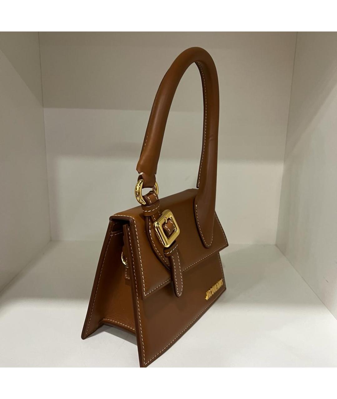 JACQUEMUS Коричневая кожаная сумка с короткими ручками, фото 4