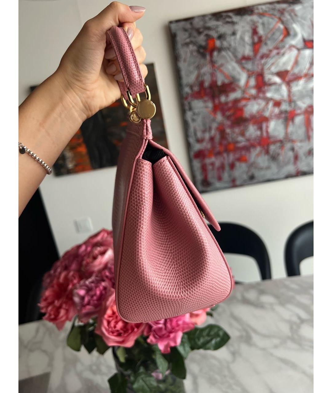 DOLCE&GABBANA Розовая кожаная сумка с короткими ручками, фото 3