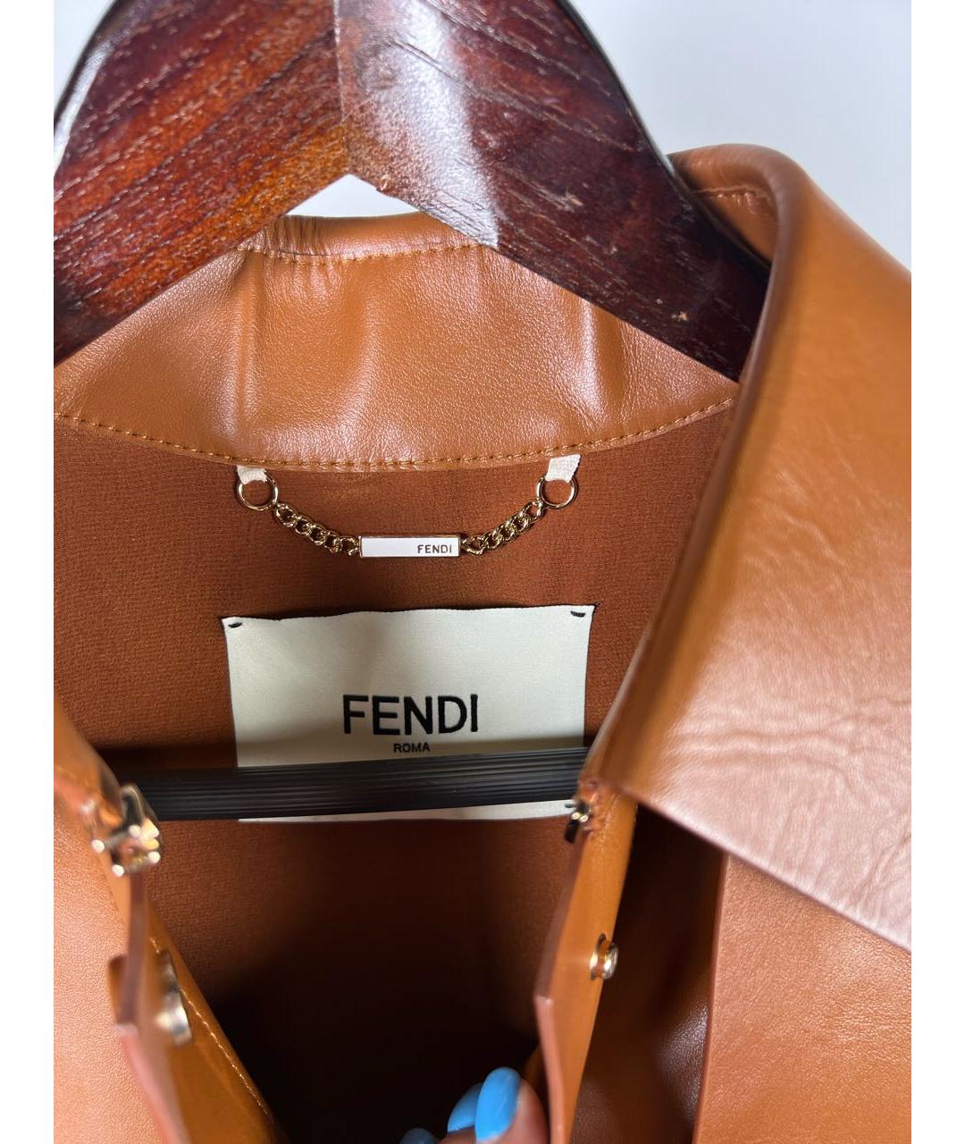 FENDI Коричневый кожаный жакет/пиджак, фото 6