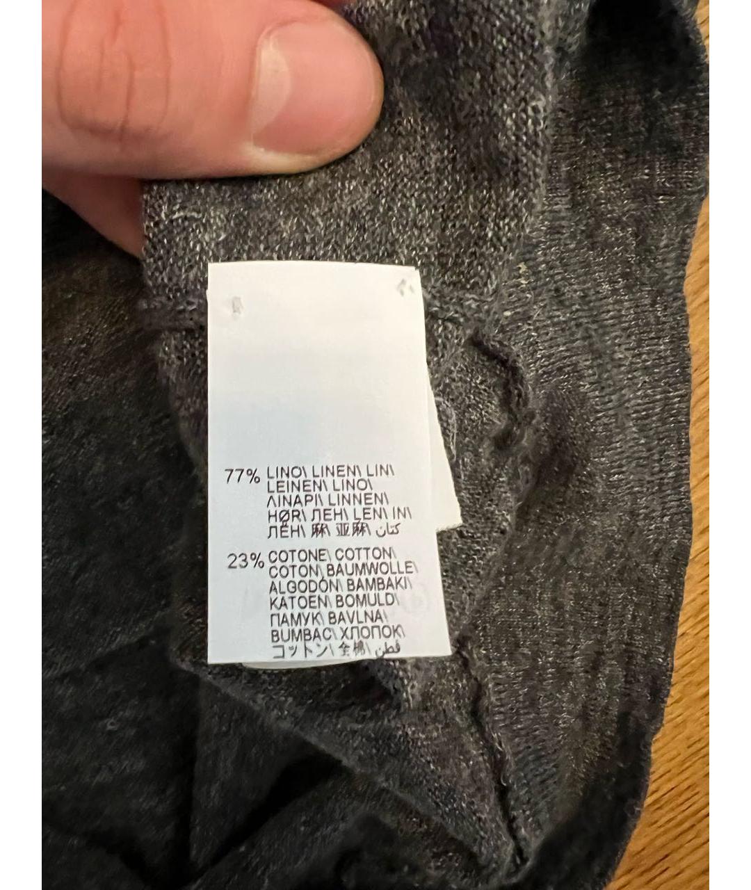 BRUNELLO CUCINELLI Антрацитовое хлопко-леновое поло с коротким рукавом, фото 3