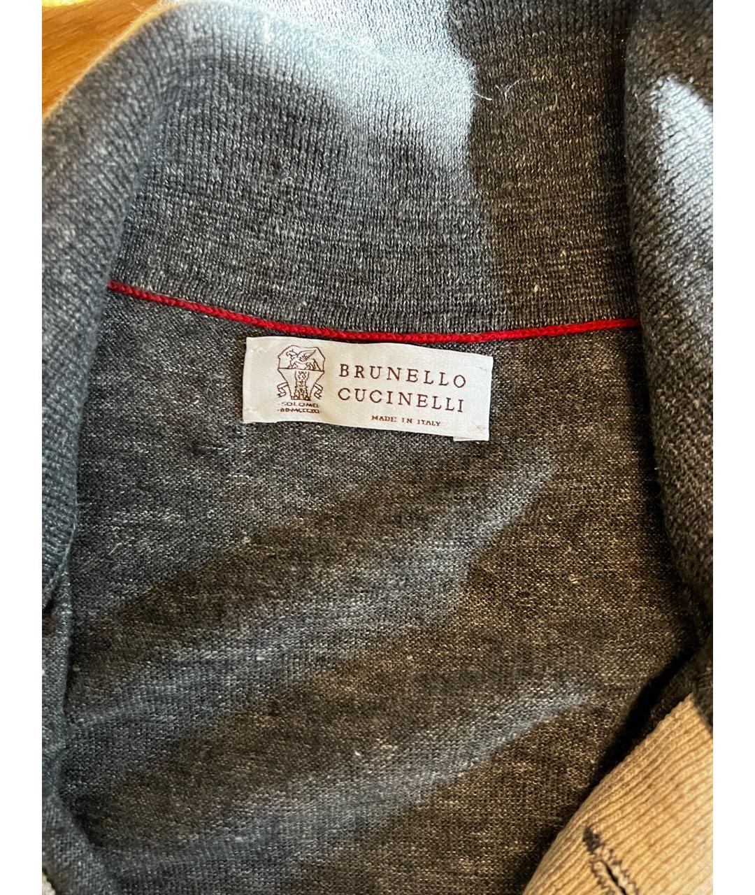 BRUNELLO CUCINELLI Антрацитовое хлопко-леновое поло с коротким рукавом, фото 2