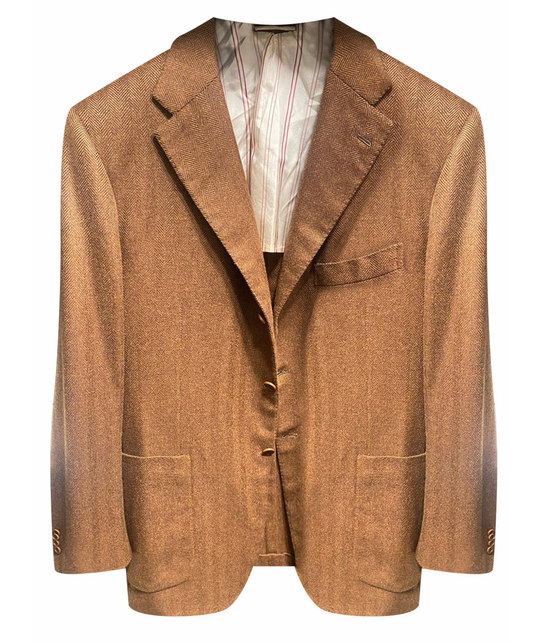 KITON Коричневый шерстяной пиджак, фото 1