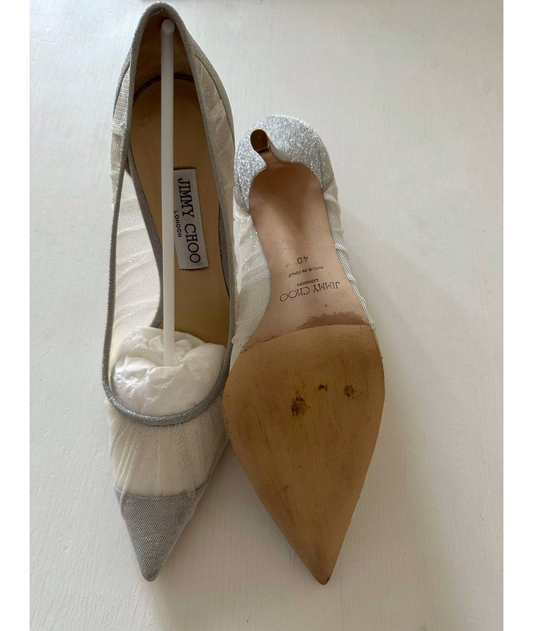 JIMMY CHOO Серебряные текстильные туфли, фото 5