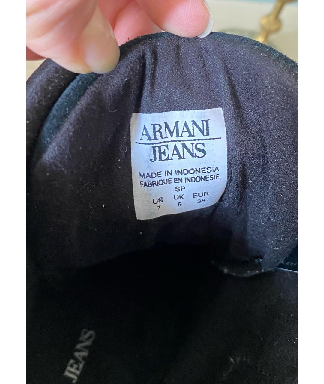 ARMANI JEANS Черные кожаные кроссовки, фото 4