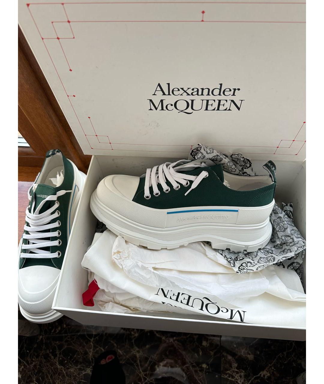 ALEXANDER MCQUEEN Зеленые текстильные низкие кроссовки / кеды, фото 2