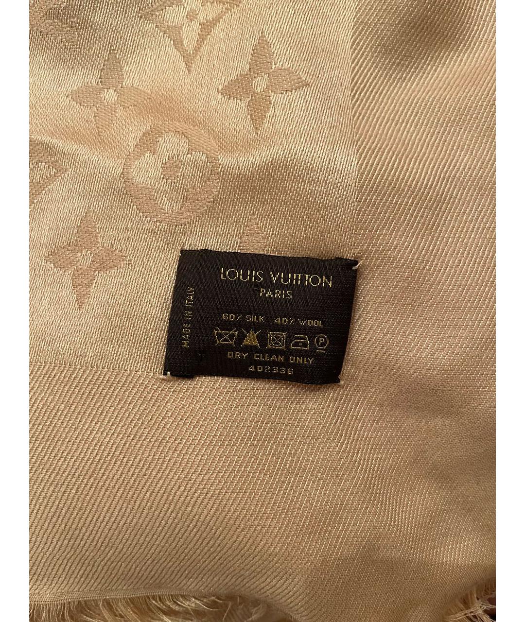 LOUIS VUITTON Бежевый шелковый платок, фото 3