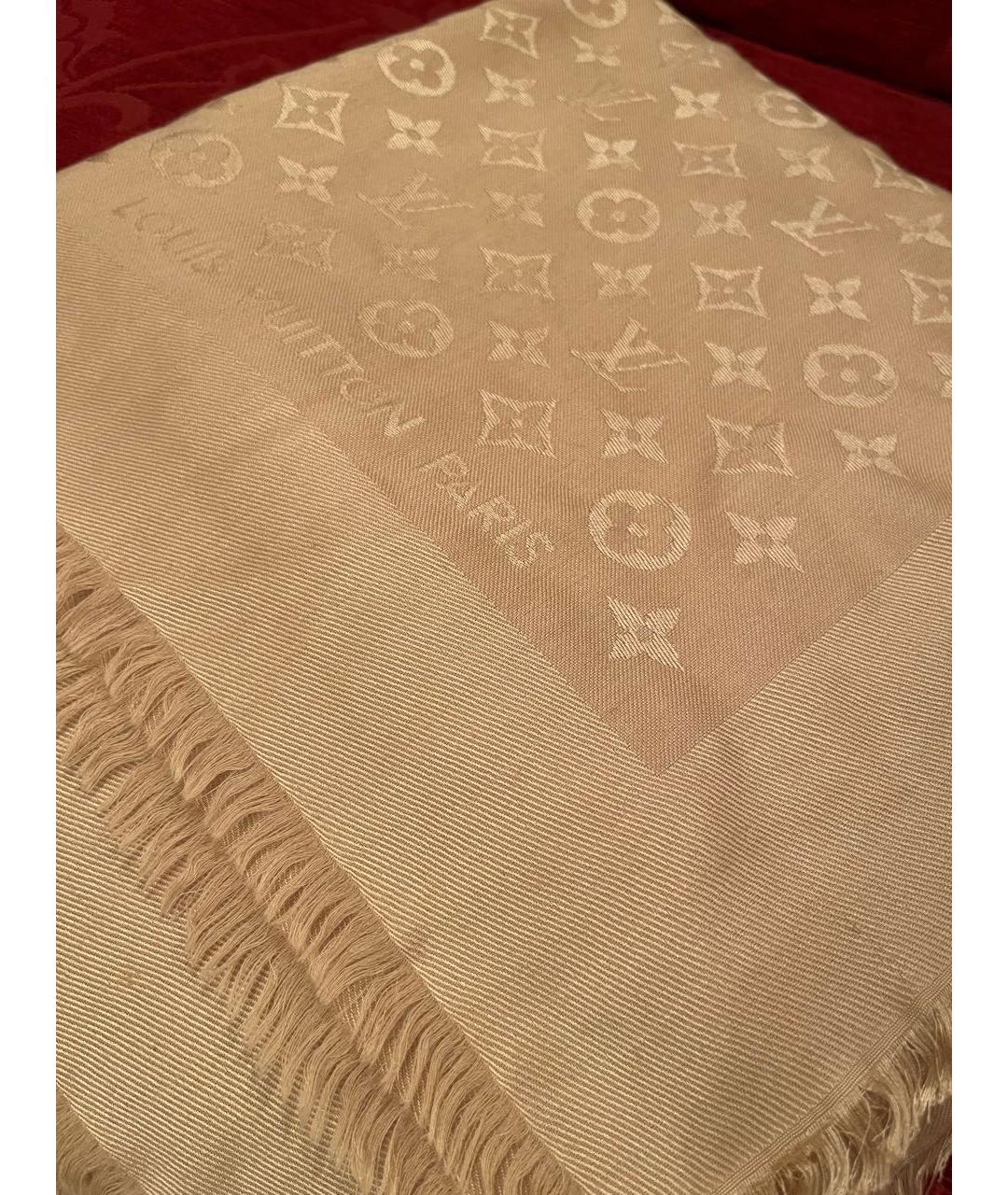 LOUIS VUITTON Бежевый шелковый платок, фото 2
