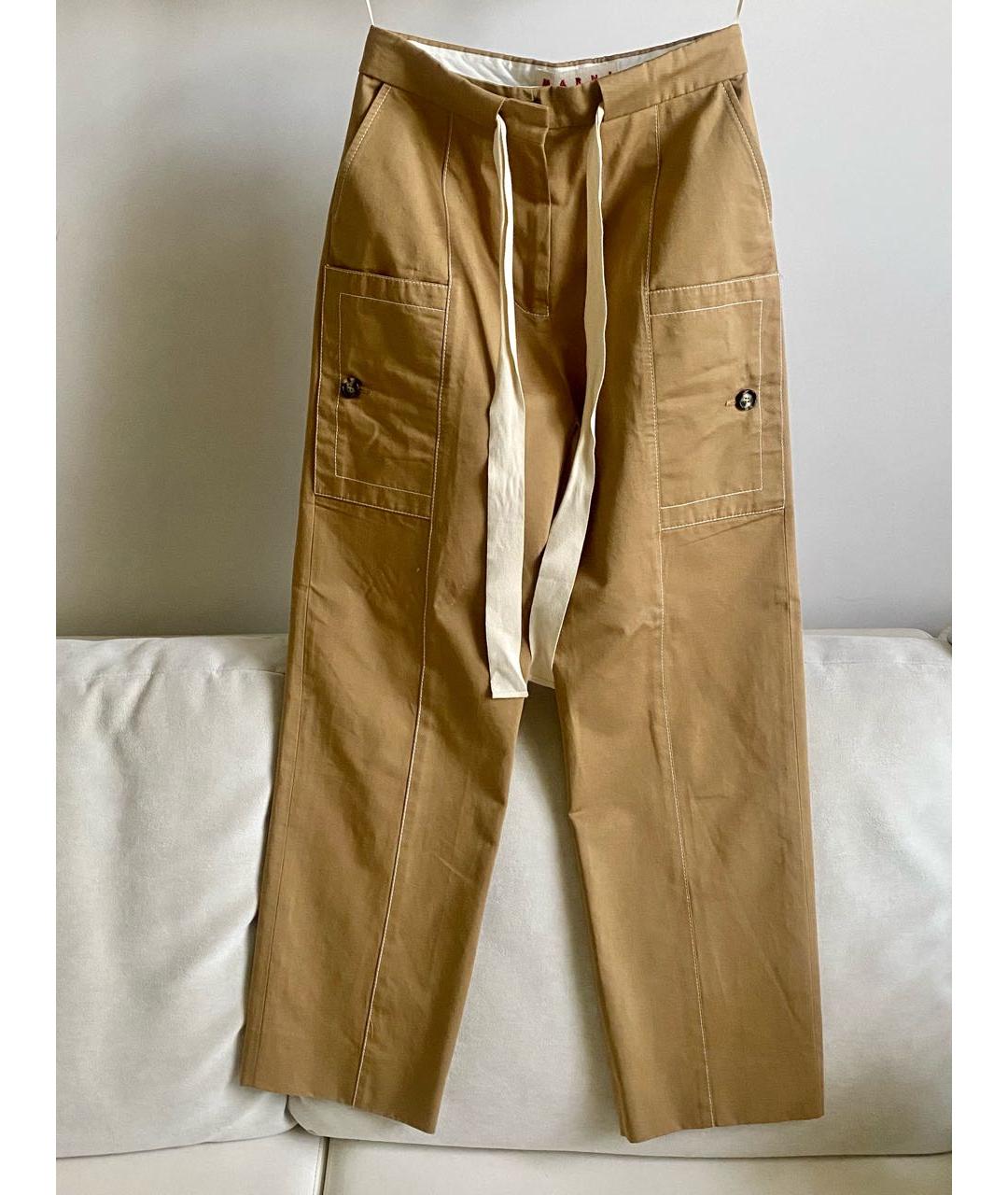 MARNI Бежевые хлопковые брюки широкие, фото 9