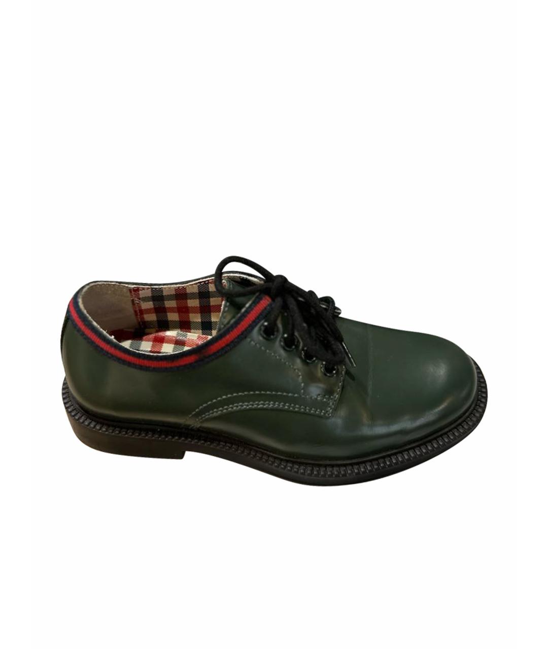 GUCCI KIDS Зеленые кожаные ботинки, фото 1