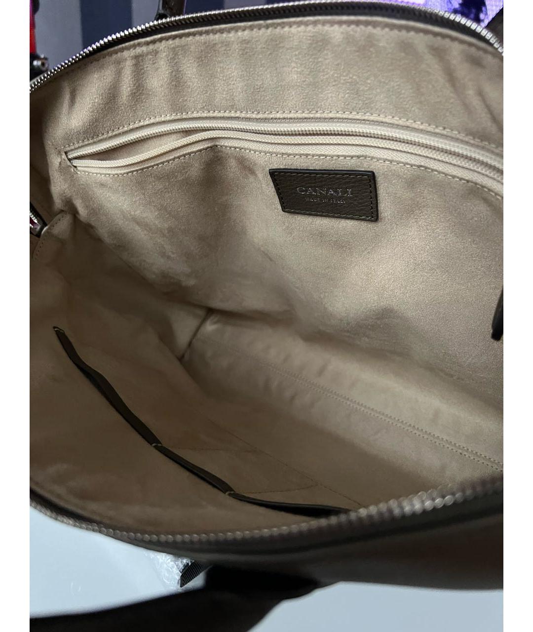 CANALI Хаки кожаный портфель, фото 7