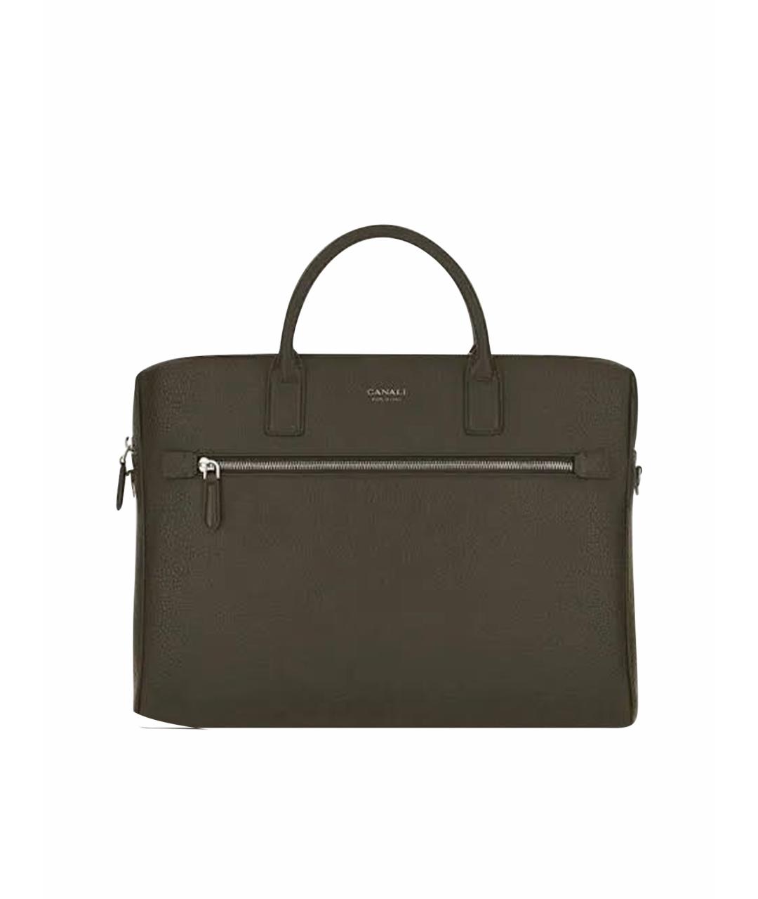 CANALI Хаки кожаный портфель, фото 1