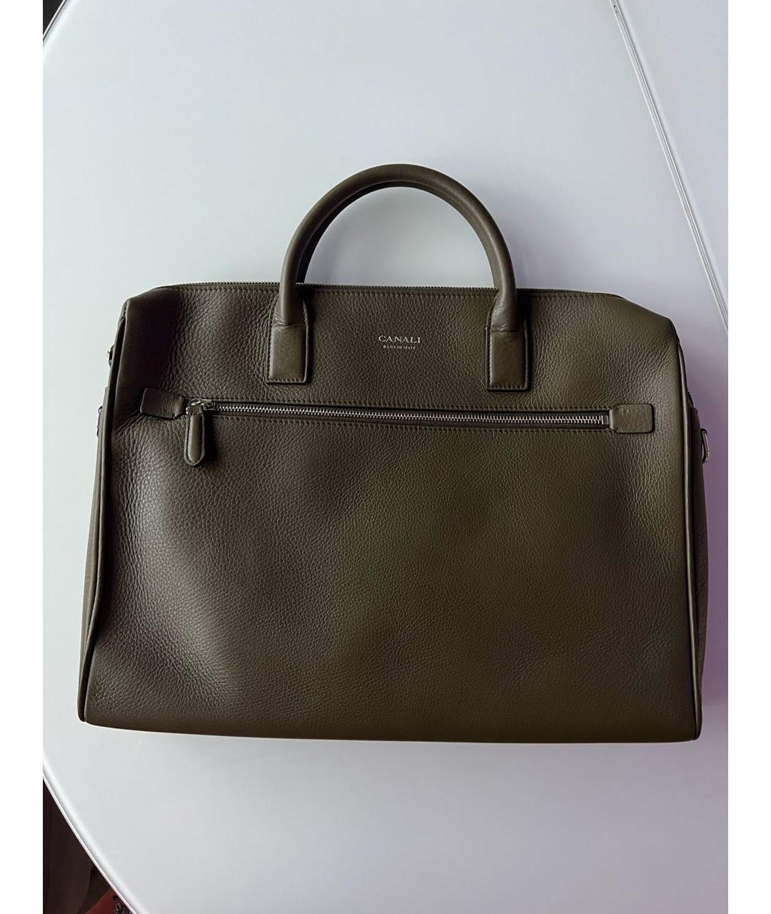 CANALI Хаки кожаный портфель, фото 2