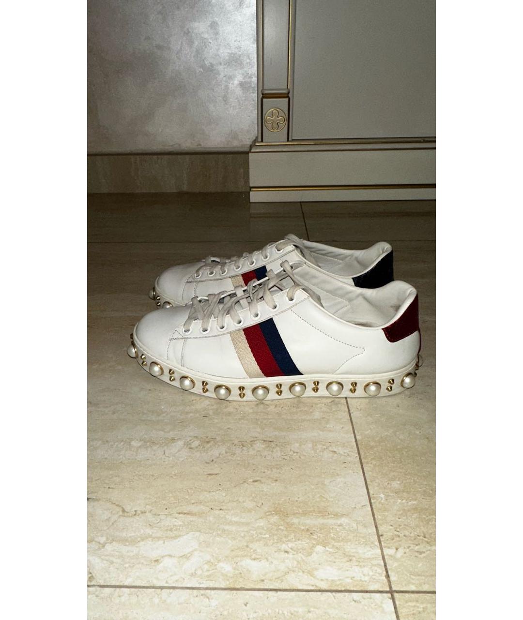 GUCCI Белые кожаные кеды, фото 5