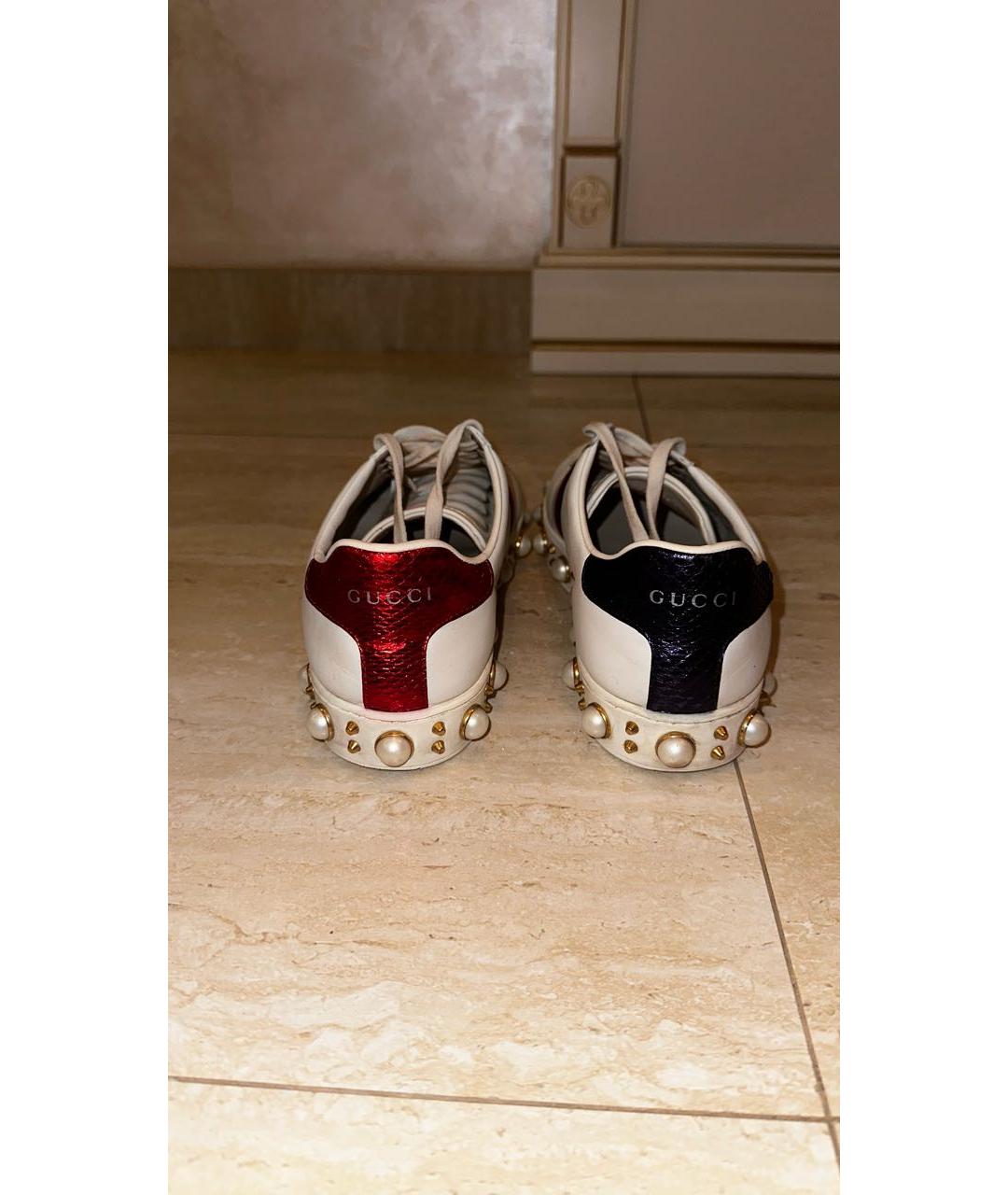 GUCCI Белые кожаные кеды, фото 4