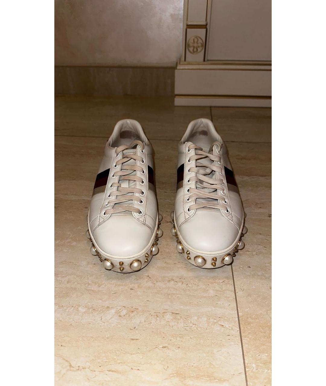 GUCCI Белые кожаные кеды, фото 2