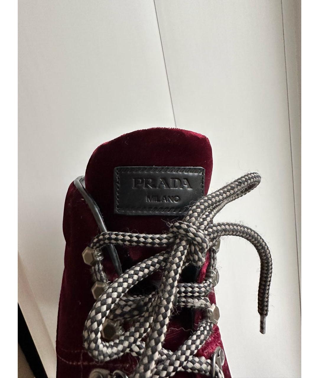 PRADA Бордовые бархатные ботинки, фото 7