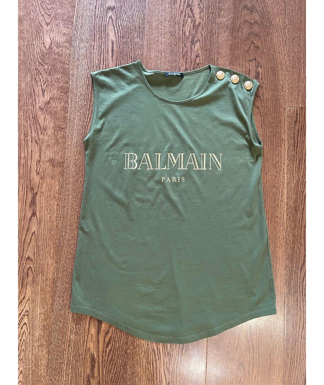 BALMAIN Хаки хлопковая майка, фото 2