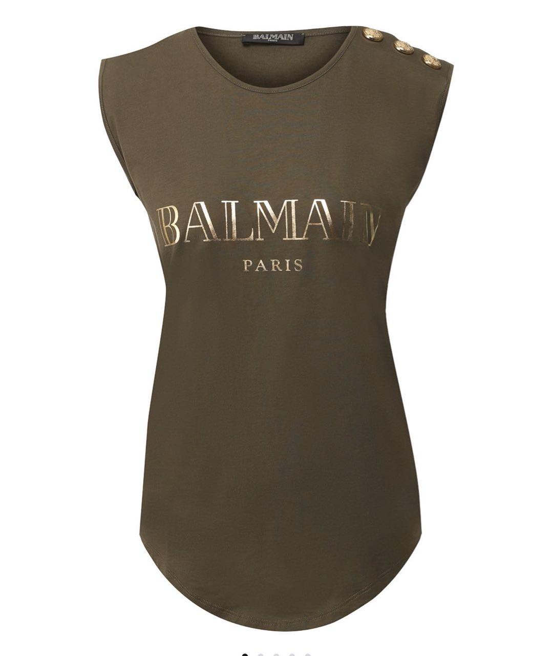 BALMAIN Хаки хлопковая майка, фото 1