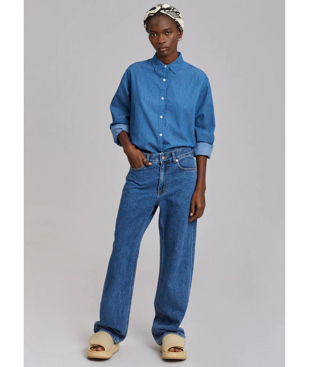 THE FRANKIE SHOP Синие хлопковые прямые джинсы, фото 6