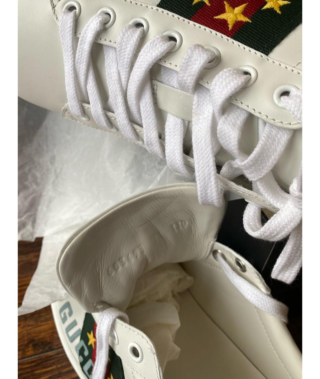 GUCCI Белые кожаные низкие кроссовки / кеды, фото 4