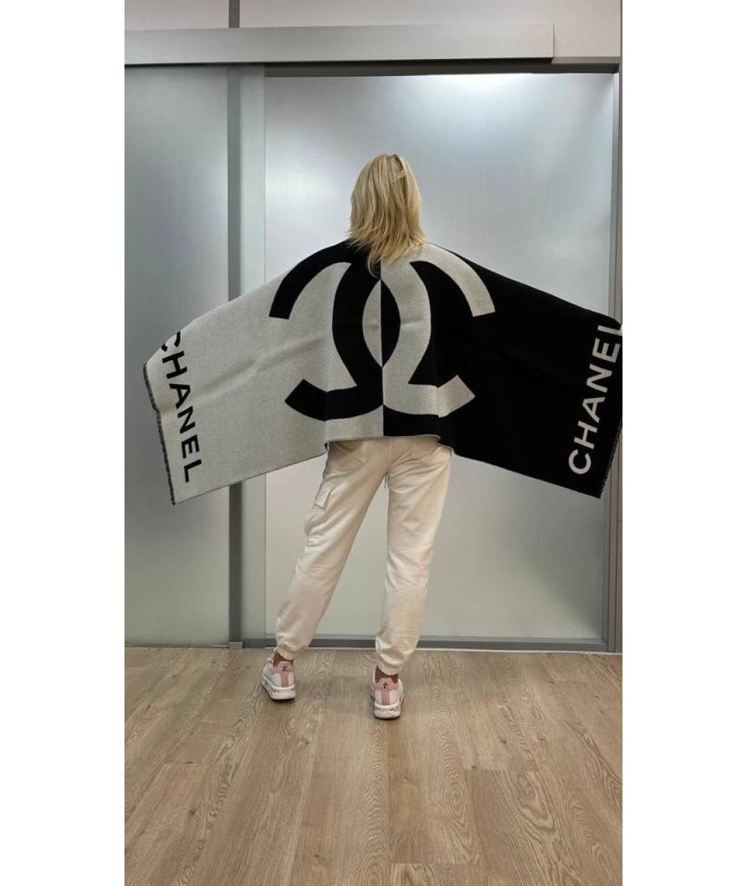 CHANEL Черный кашемировый шарф, фото 4