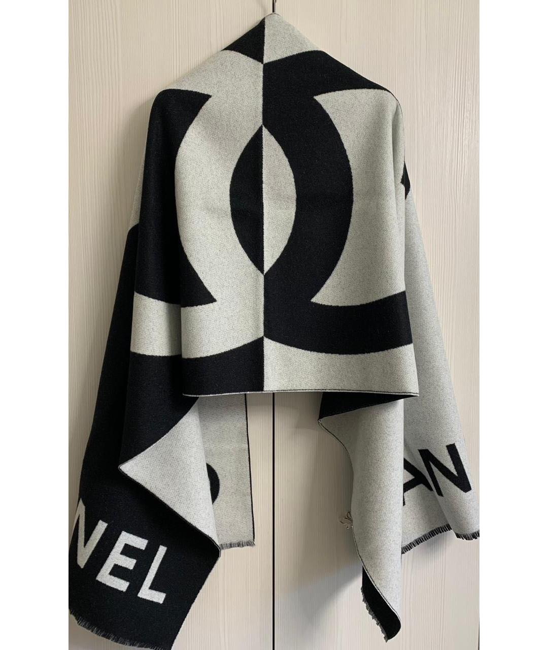CHANEL Черный кашемировый шарф, фото 5