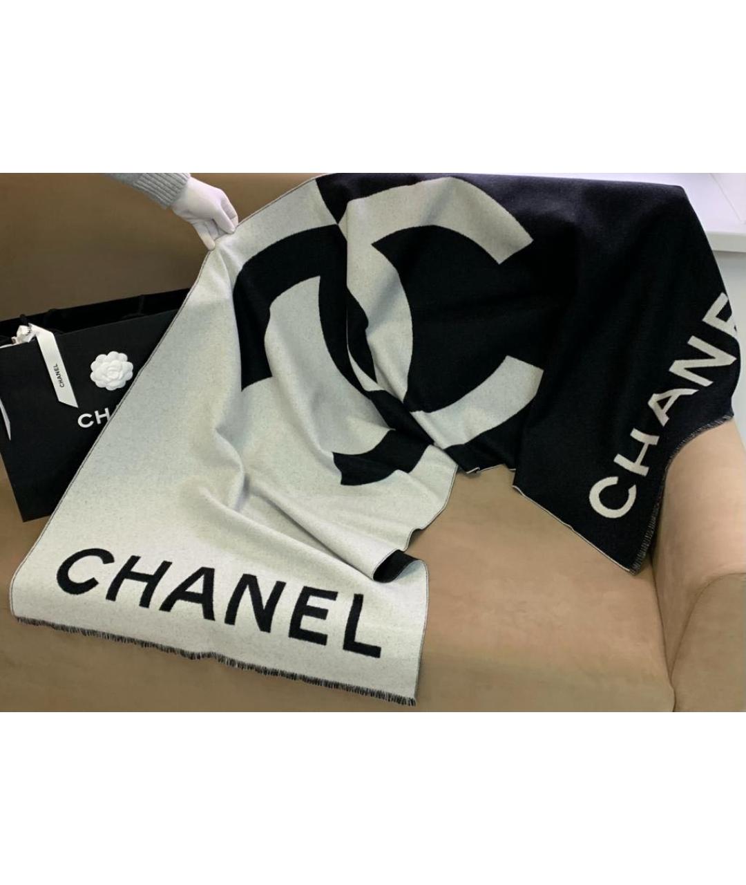 CHANEL Черный кашемировый шарф, фото 2