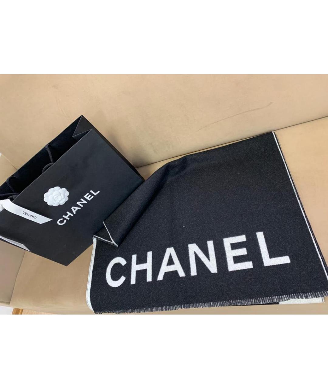 CHANEL Черный кашемировый шарф, фото 3