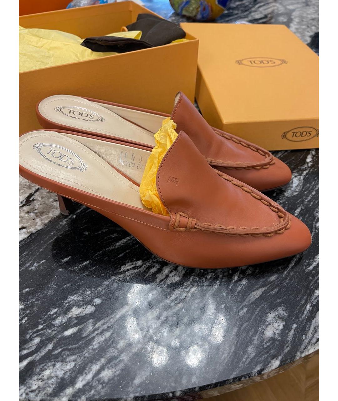 TOD'S Оранжевое кожаные мюли, фото 2