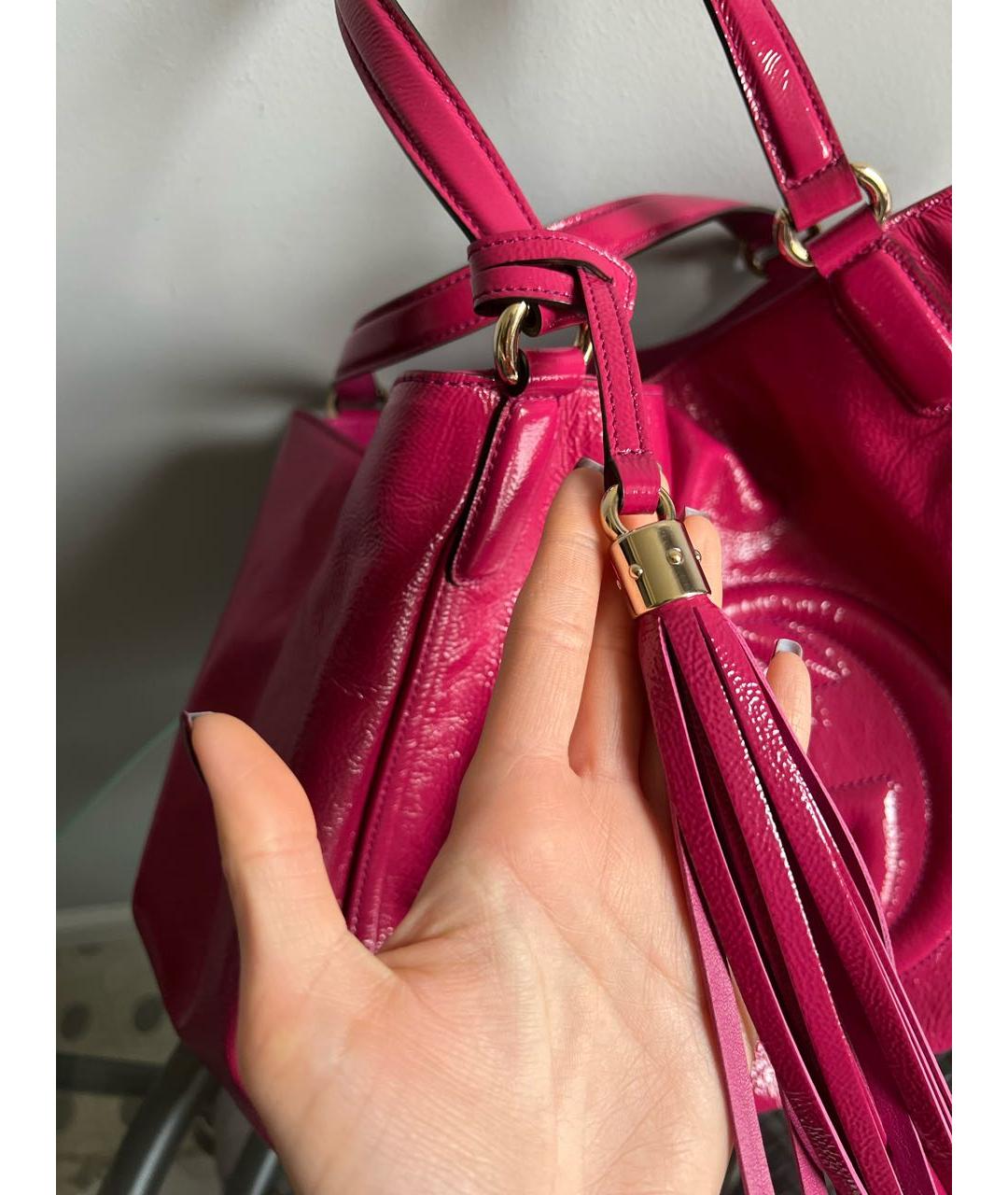 GUCCI Фуксия сумка тоут из лакированной кожи, фото 4